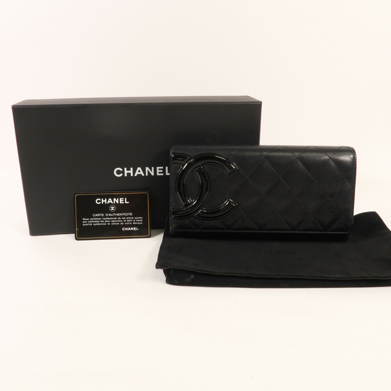 CHANEL 羊皮皮革Cambon Wallet銀扣長錢包-13