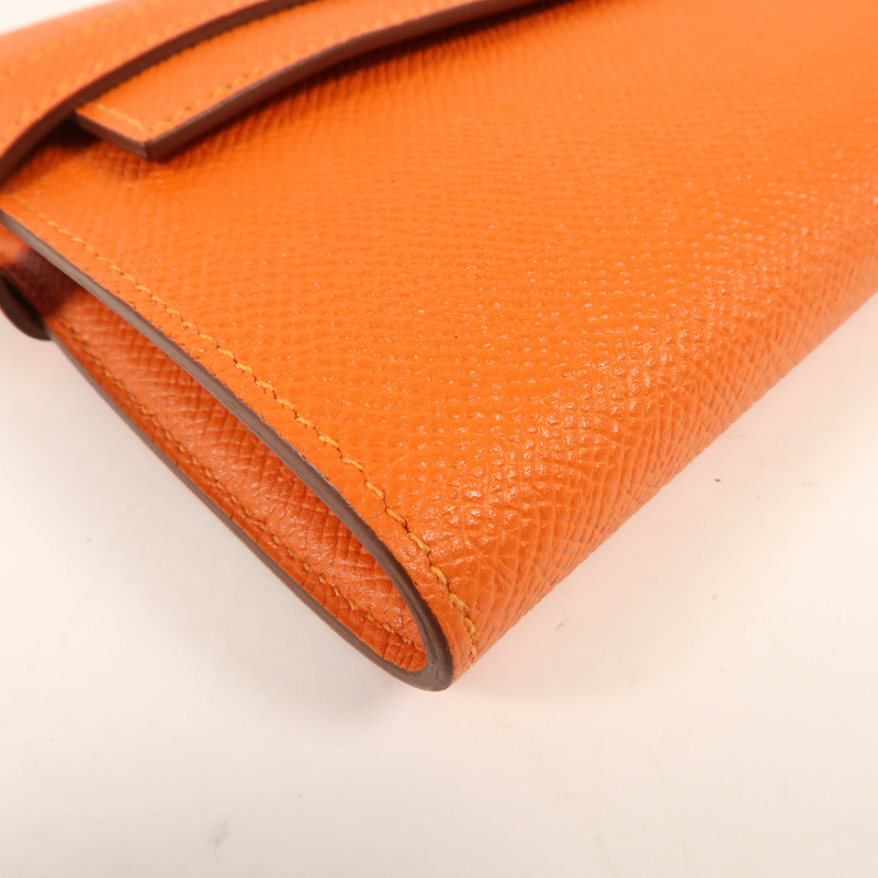 HERMES Epsom皮革Kelly Long Wallet銀扣長錢包Orange-10
