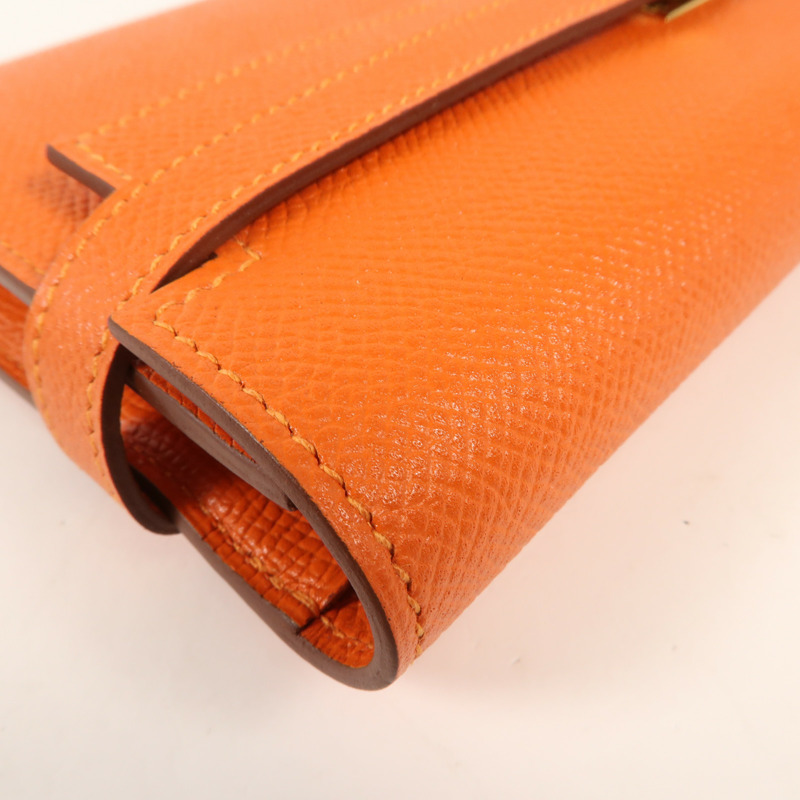 HERMES Epsom皮革Kelly Long Wallet銀扣長錢包Orange-12