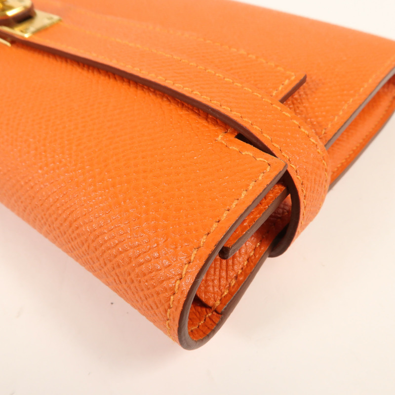 HERMES Epsom皮革Kelly Long Wallet銀扣長錢包Orange-13