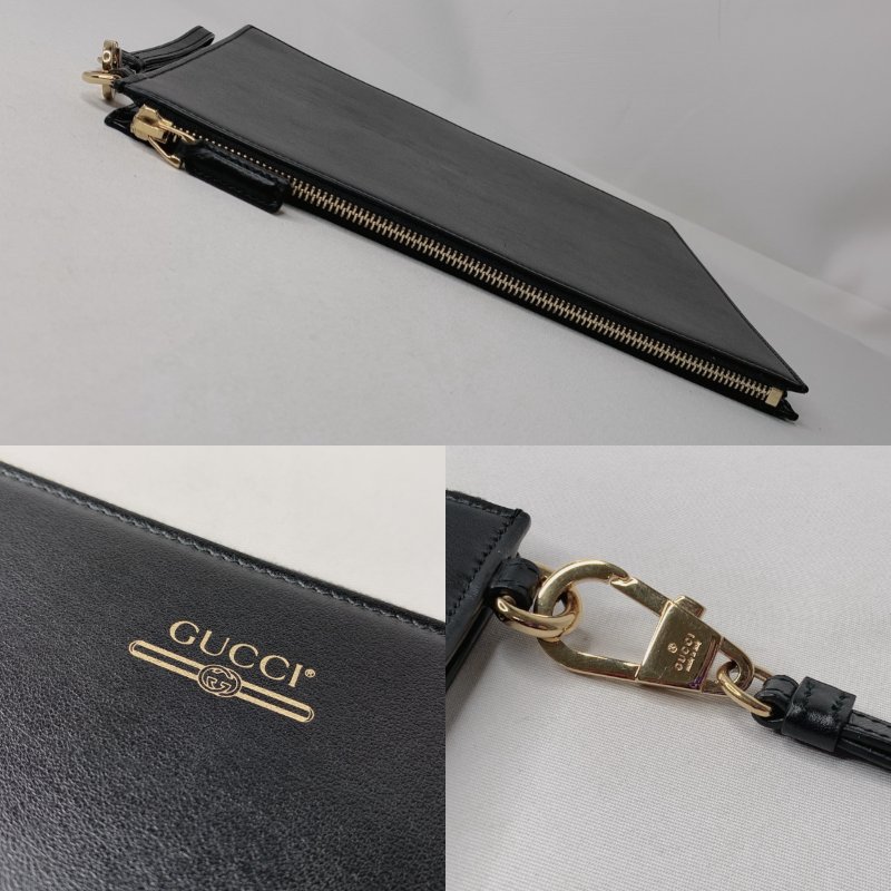 GUCCI 燙金Logo黑色皮革手拿包-8