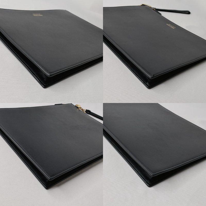 GUCCI 燙金Logo黑色皮革手拿包-10