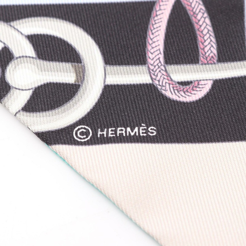 HERMES Twilly Cliquetis 黑玫瑰 Menthe 圍巾 絲綢 絲綢 黑色 多色 二手 女士-1