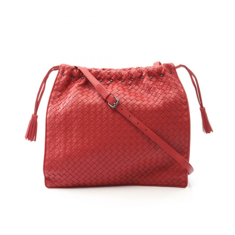 BOTTEGA VENETA Intrecciato 抽繩單肩斜背包皮革紅色二手
