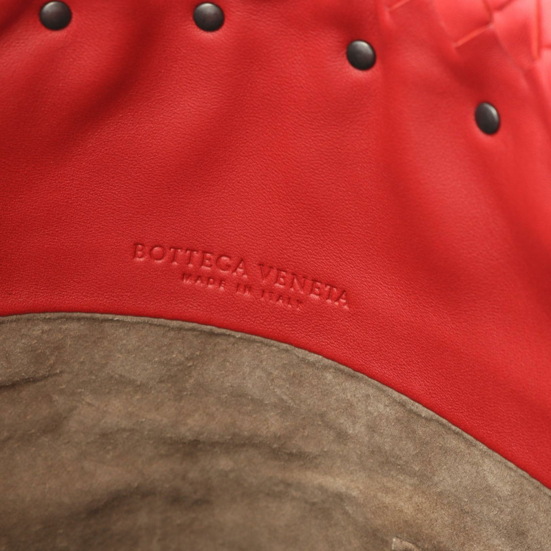 BOTTEGA VENETA Intrecciato 抽繩單肩斜背包皮革紅色二手-3