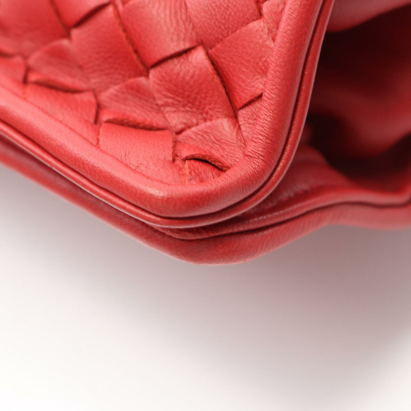 BOTTEGA VENETA Intrecciato 抽繩單肩斜背包皮革紅色二手-4