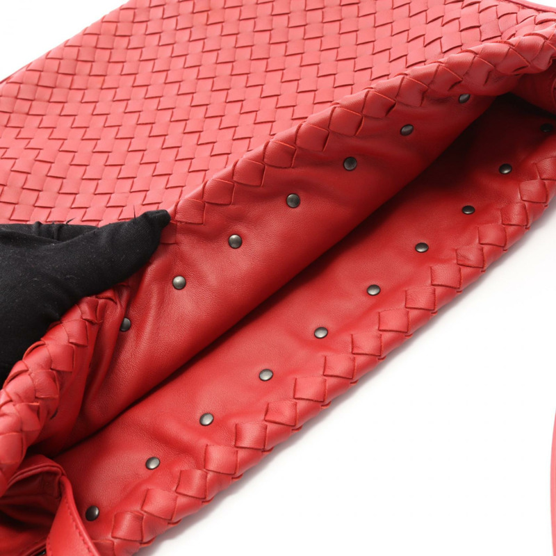 BOTTEGA VENETA Intrecciato 抽繩單肩斜背包皮革紅色二手-6