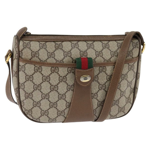 GUCCI GG Supreme Web Sherry Line 單肩包 PVC 米色 56 02 032 正品 145478
