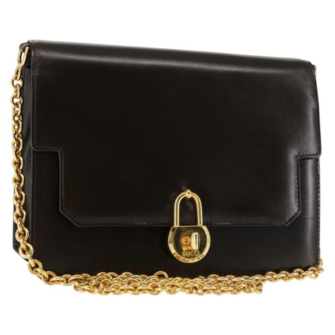 GUCCI 鏈條單肩包 皮革 棕金色 正品 145936