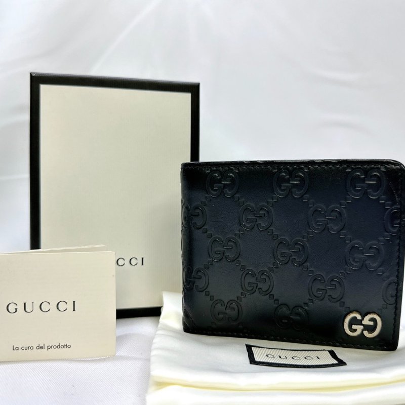 GUCCI 雙G LOGO壓紋男士短夾-0