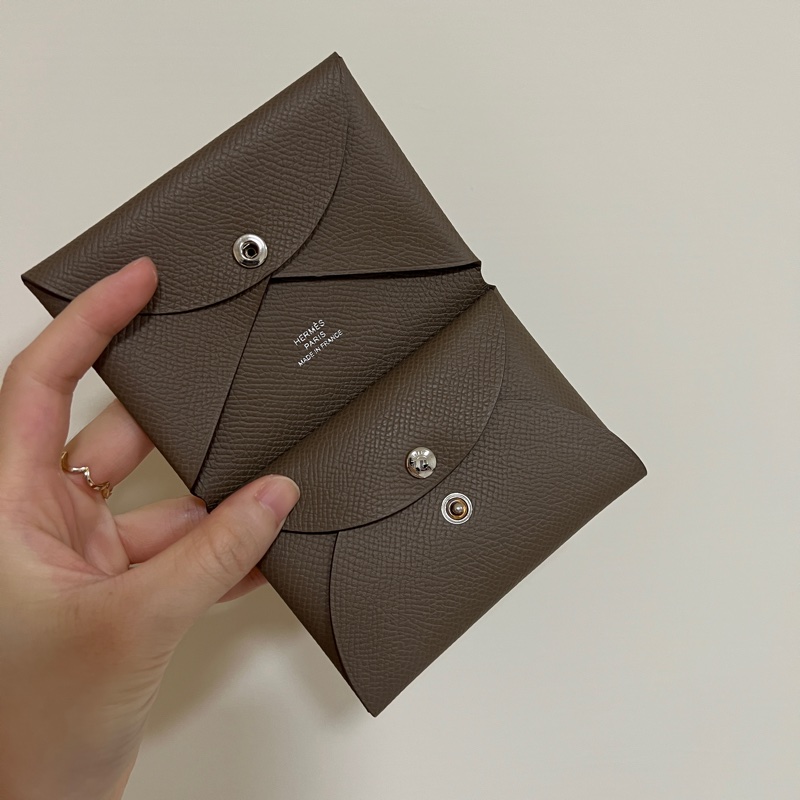 Hermes 大象灰Epsom皮銀釦Calvi Duo零錢卡包-0
