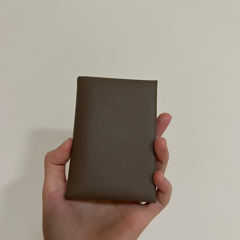 Hermes 大象灰Epsom皮銀釦Calvi Duo零錢卡包-8