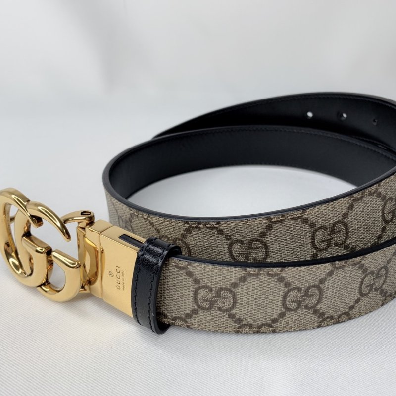GUCCI 雙G老花金屬扣雙面皮帶-1