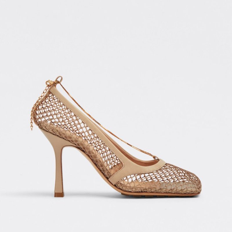Bottega Veneta 寶緹嘉 奶茶色 洞洞 鏈條 跟鞋 EU35 1/2-0