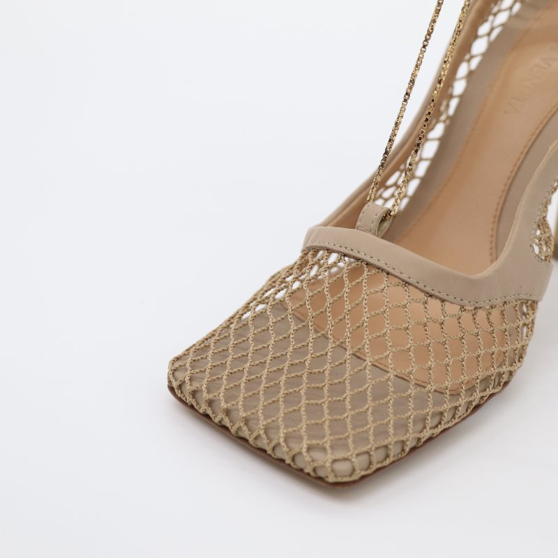 Bottega Veneta 寶緹嘉 奶茶色 洞洞 鏈條 跟鞋 EU35 1/2-3