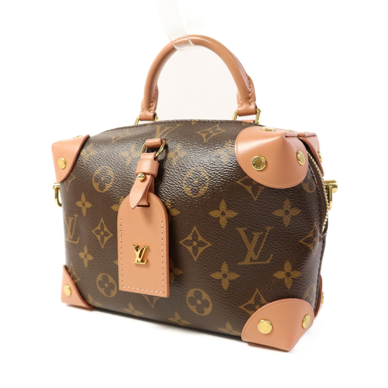 LOUIS VUITTON Monogram Petite Malle Souple金扣手挽肩背兩用袋棕色/粉紅色-2