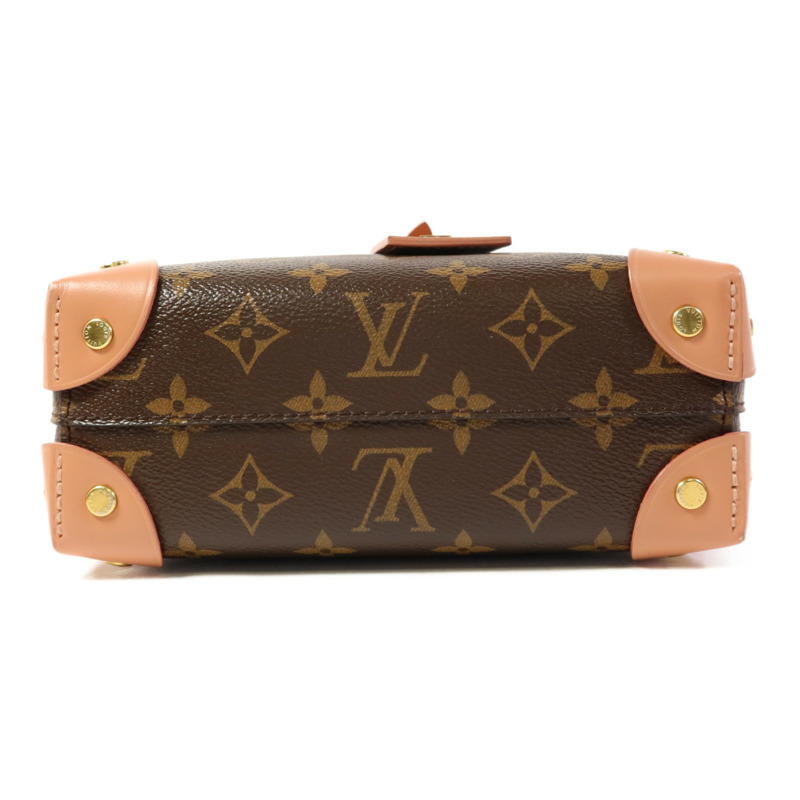 LOUIS VUITTON Monogram Petite Malle Souple金扣手挽肩背兩用袋棕色/粉紅色-3