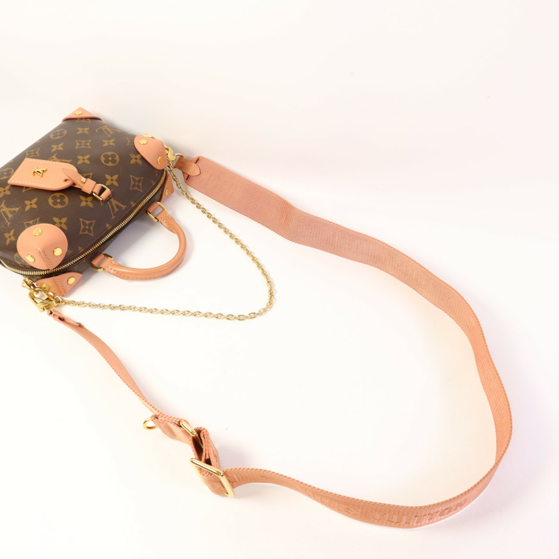 LOUIS VUITTON Monogram Petite Malle Souple金扣手挽肩背兩用袋棕色/粉紅色-4