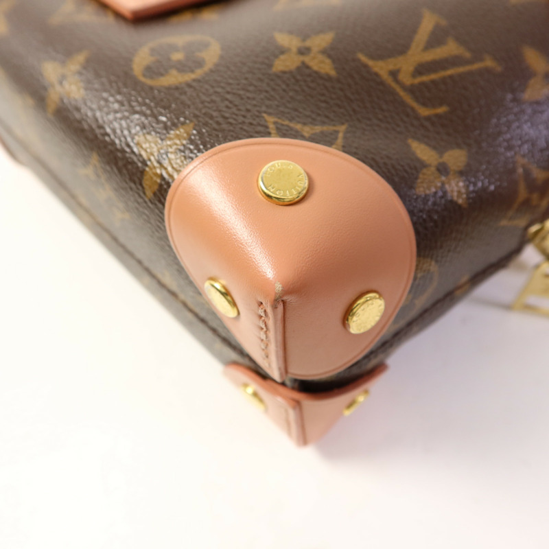 LOUIS VUITTON Monogram Petite Malle Souple金扣手挽肩背兩用袋棕色/粉紅色-12