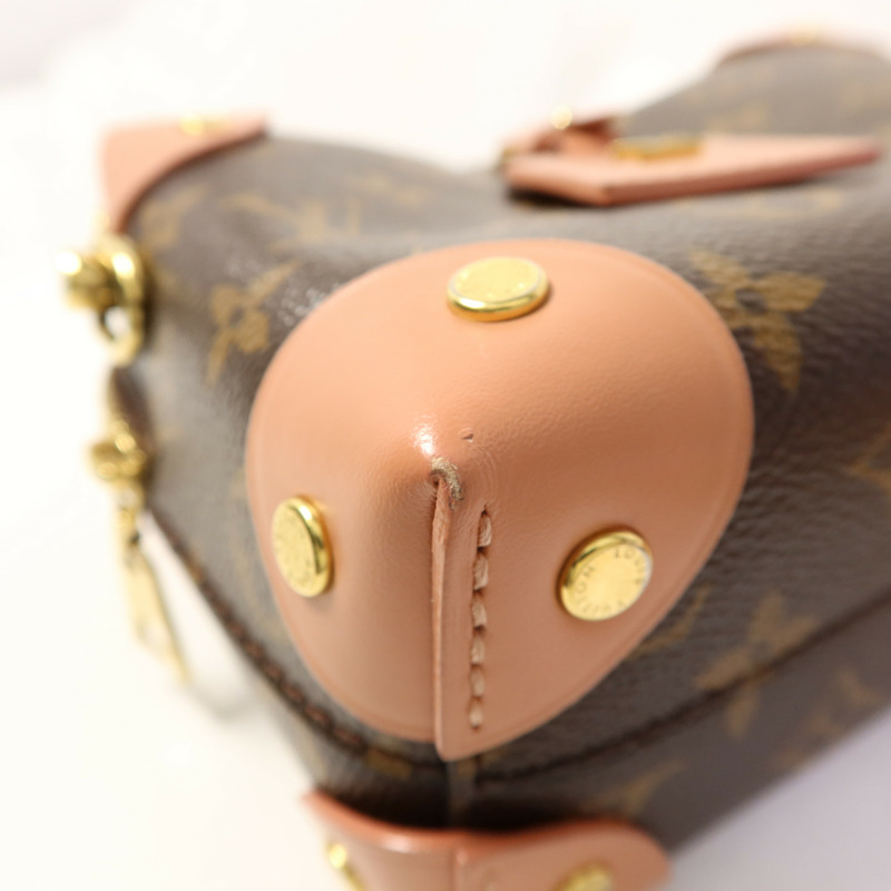 LOUIS VUITTON Monogram Petite Malle Souple金扣手挽肩背兩用袋棕色/粉紅色-13