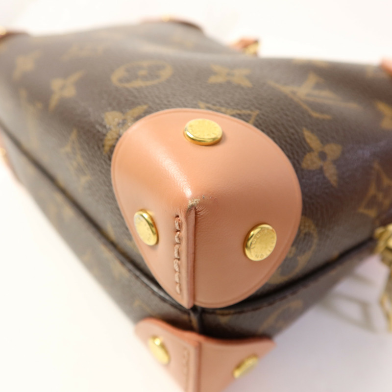 LOUIS VUITTON Monogram Petite Malle Souple金扣手挽肩背兩用袋棕色/粉紅色-14