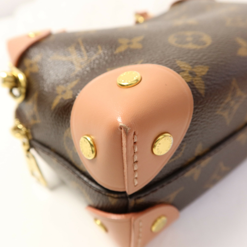 LOUIS VUITTON Monogram Petite Malle Souple金扣手挽肩背兩用袋棕色/粉紅色-15