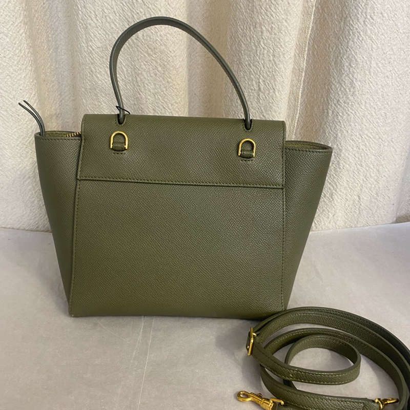 Celine 塞琳 荔枝牛皮 橄欖綠鯰魚包 nano號 手提單肩斜挎包-1