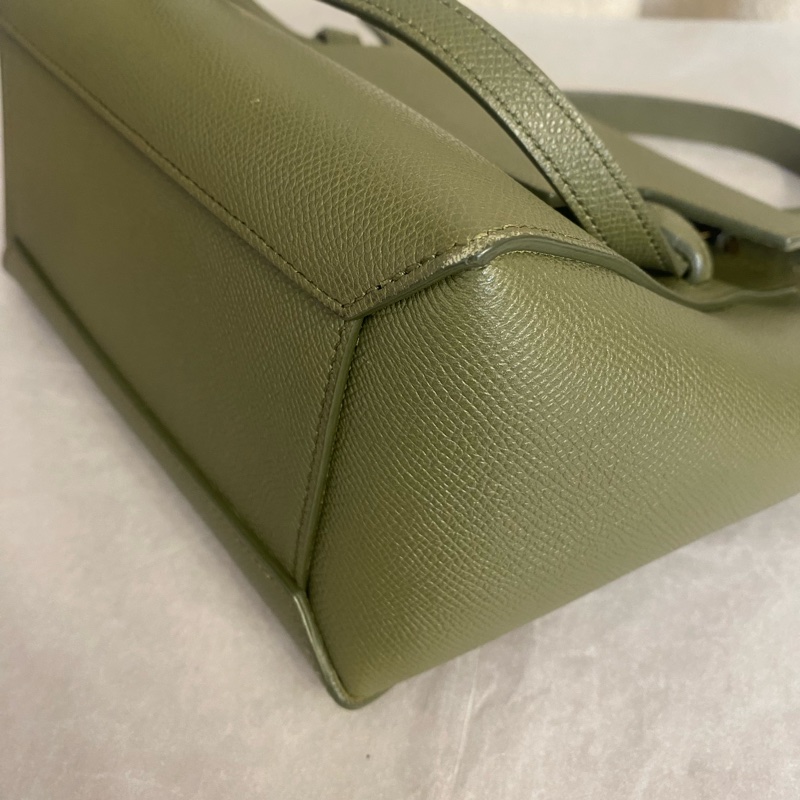 Celine 塞琳 荔枝牛皮 橄欖綠鯰魚包 nano號 手提單肩斜挎包-9