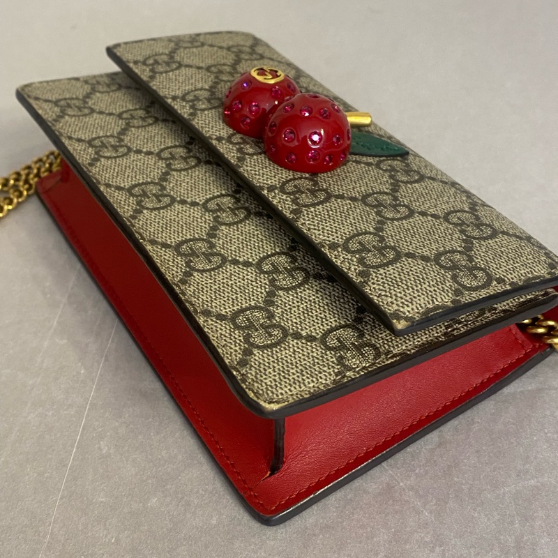 GUCCI古馳 立立體櫻桃裝飾老花logo鏈條包 mini號-4