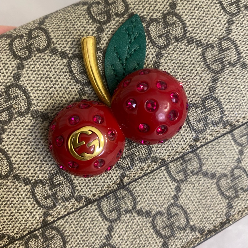 GUCCI古馳 立立體櫻桃裝飾老花logo鏈條包 mini號-8