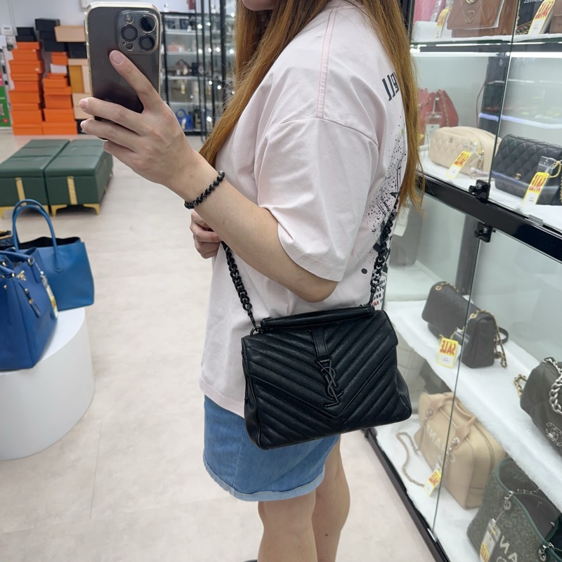 YSL So Black College 羊皮鏈條包 Medium Size-1