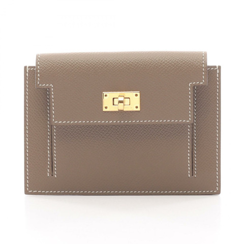 HERMES Kelly Pocket Compact 零錢包 Epsom 皮革 Etoupe 二手 GHW D
