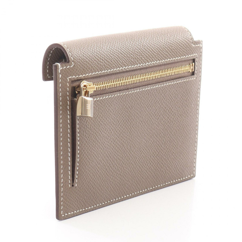 HERMES Kelly Pocket Compact 零錢包 Epsom 皮革 Etoupe 二手 GHW D-1