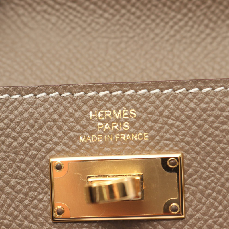 HERMES Kelly Pocket Compact 零錢包 Epsom 皮革 Etoupe 二手 GHW D-3