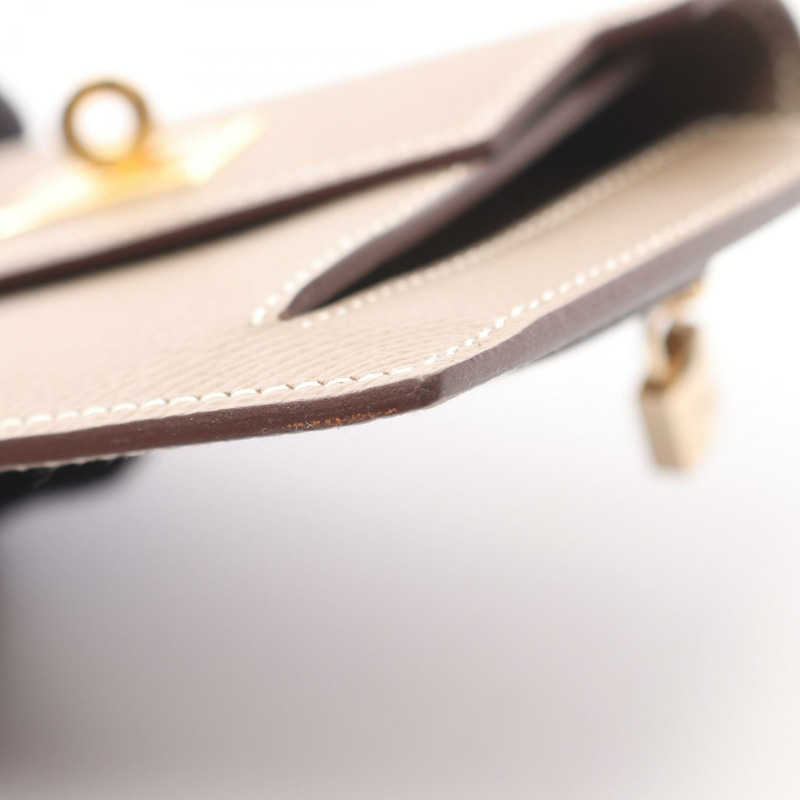 HERMES Kelly Pocket Compact 零錢包 Epsom 皮革 Etoupe 二手 GHW D-5