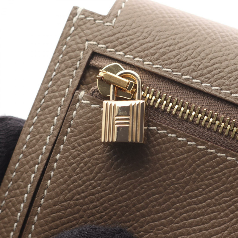 HERMES Kelly Pocket Compact 零錢包 Epsom 皮革 Etoupe 二手 GHW D-6