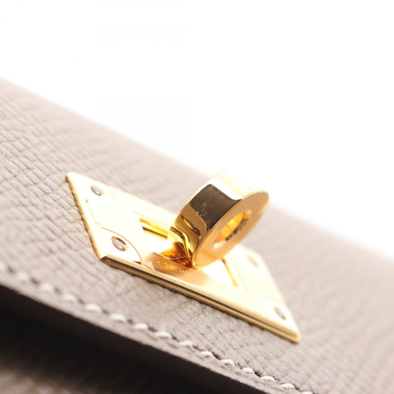 HERMES Kelly Pocket Compact 零錢包 Epsom 皮革 Etoupe 二手 GHW D-7