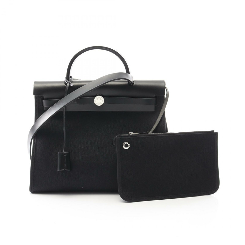 HERMES Herbag Zip PM 托特包手提包 Toile 軍用 Vache 獵人包黑色二手 SHW D-0