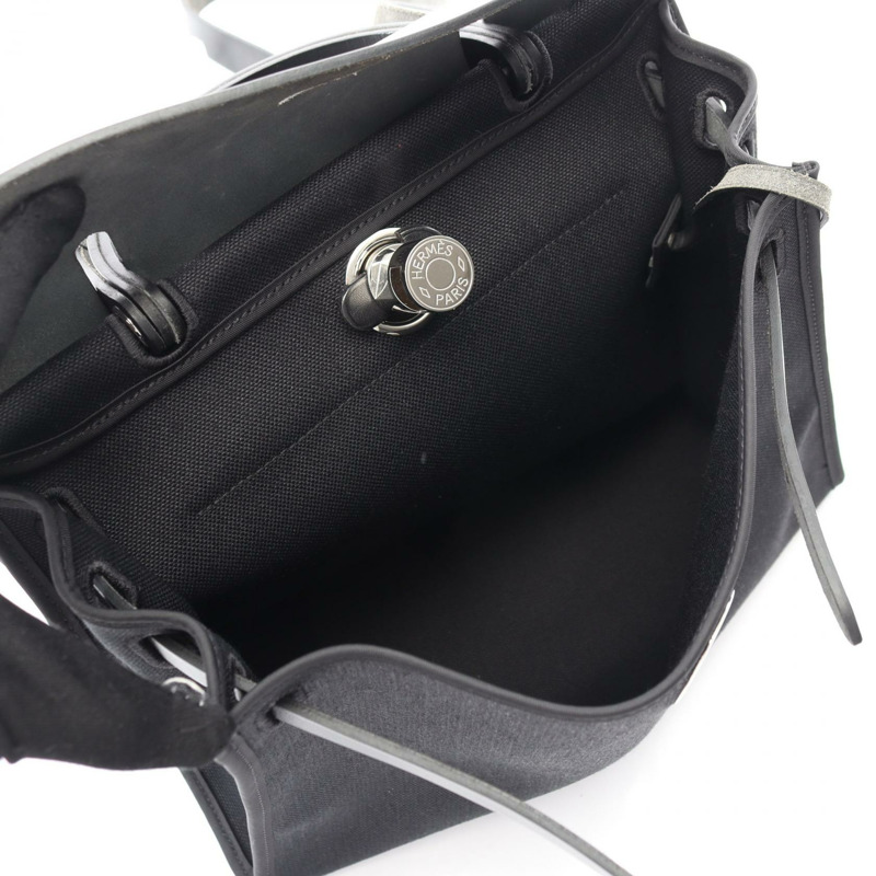 HERMES Herbag Zip PM 托特包手提包 Toile 軍用 Vache 獵人包黑色二手 SHW D-2