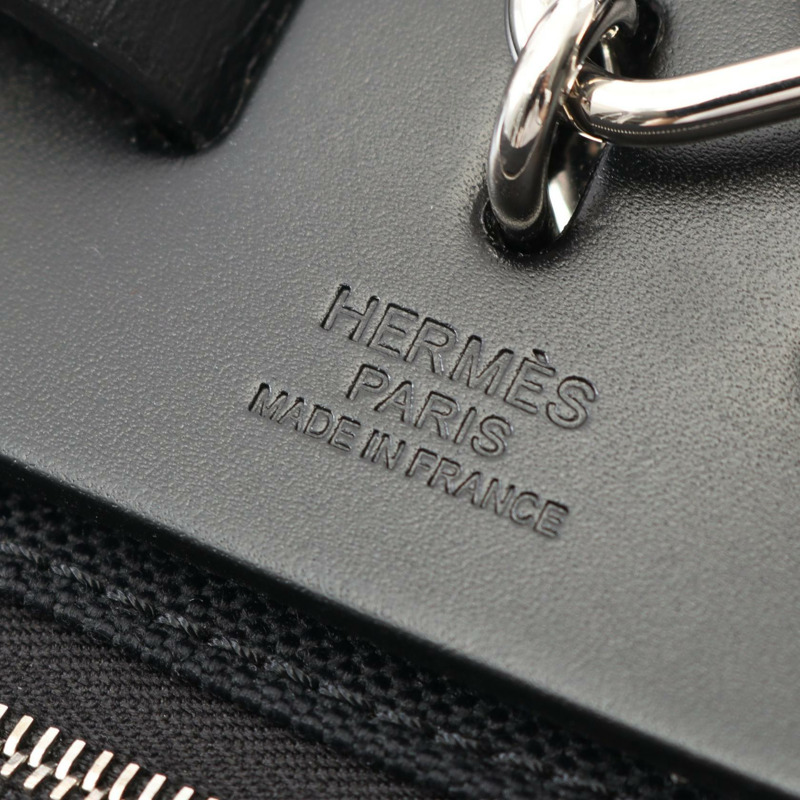HERMES Herbag Zip PM 托特包手提包 Toile 軍用 Vache 獵人包黑色二手 SHW D-3