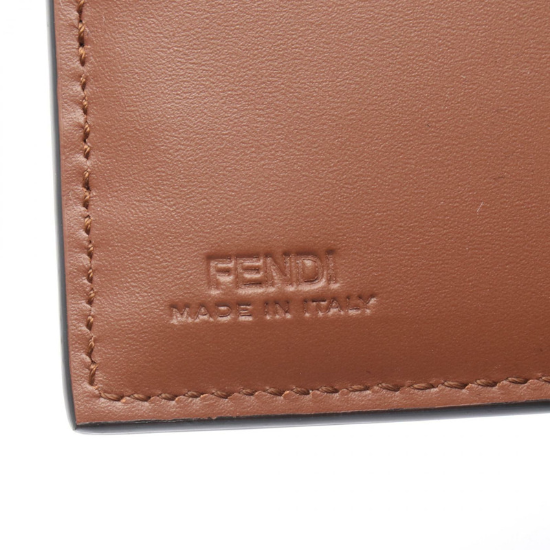 FENDI FF 方形雙折皮夾 7M0356 皮革 PVC 帆布 棕色 黑色 全新 男式-3