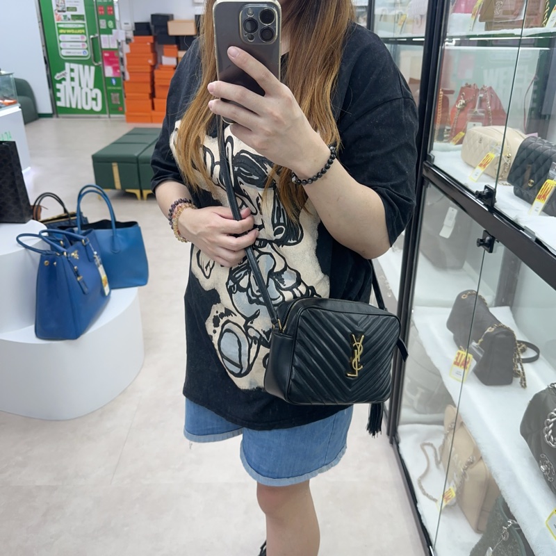 YSL LOU 黑金羊皮流蘇相機包 斜肩包-1