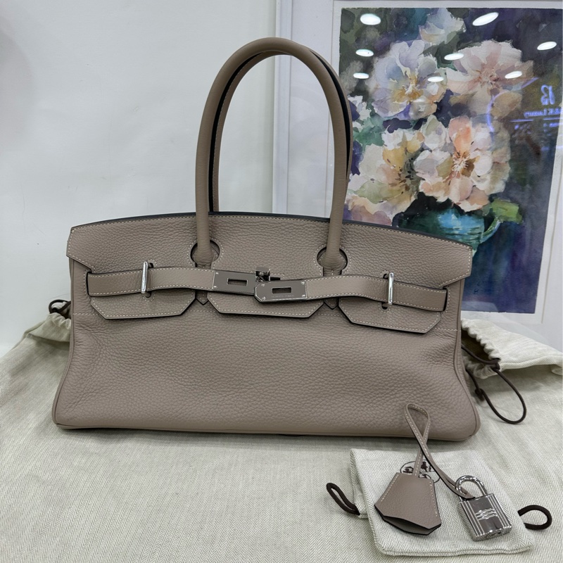 Hermes Birkin shoulder 42，框K，81 gris tourterlle 斑鳩灰銀扣 原始好成色，包型完美-0
