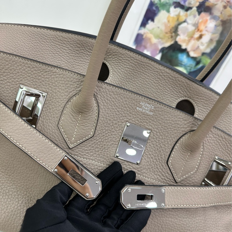 Hermes Birkin shoulder 42，框K，81 gris tourterlle 斑鳩灰銀扣 原始好成色，包型完美-6