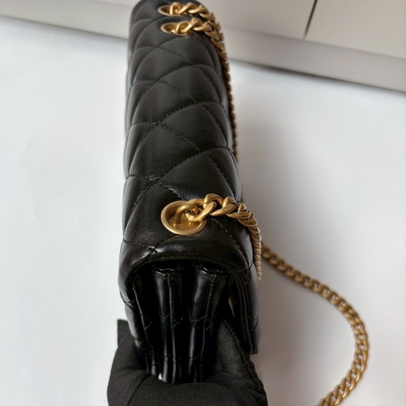 Chanel 金鍊調節釦黑皮菱格口蓋包 24-7