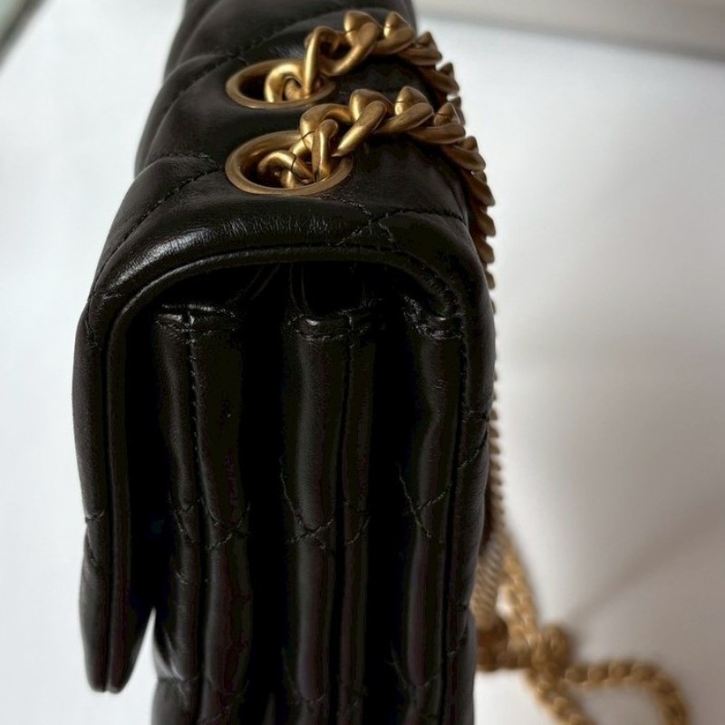 Chanel 金鍊調節釦黑皮菱格口蓋包 24-8
