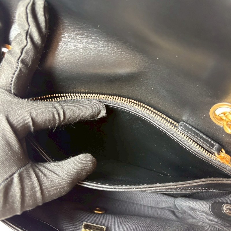 Chanel 金鍊調節釦黑皮菱格口蓋包 24-18