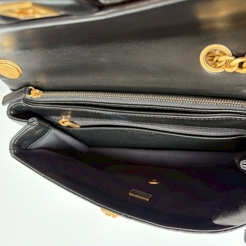 Chanel 金鍊調節釦黑皮菱格口蓋包 24-19