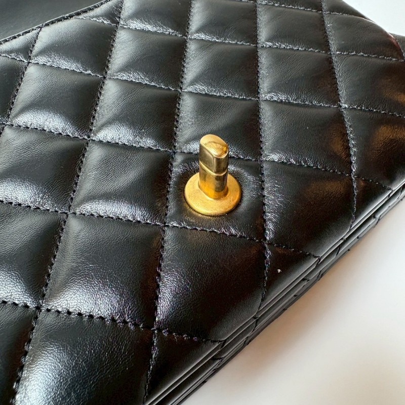 Chanel 金鍊調節釦黑皮菱格口蓋包 24-21