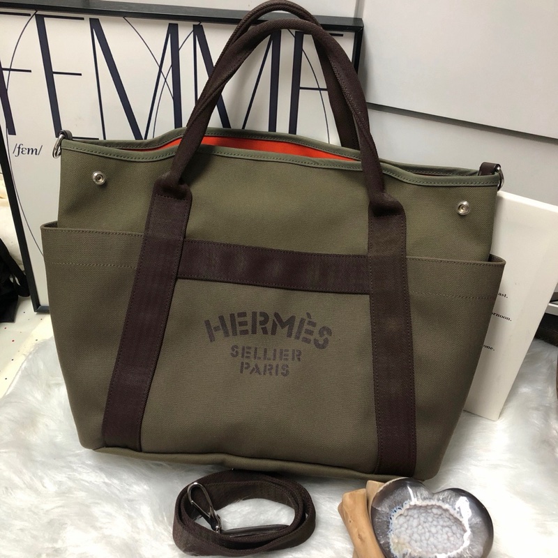 Hermes 軍綠色手提包 A刻-0